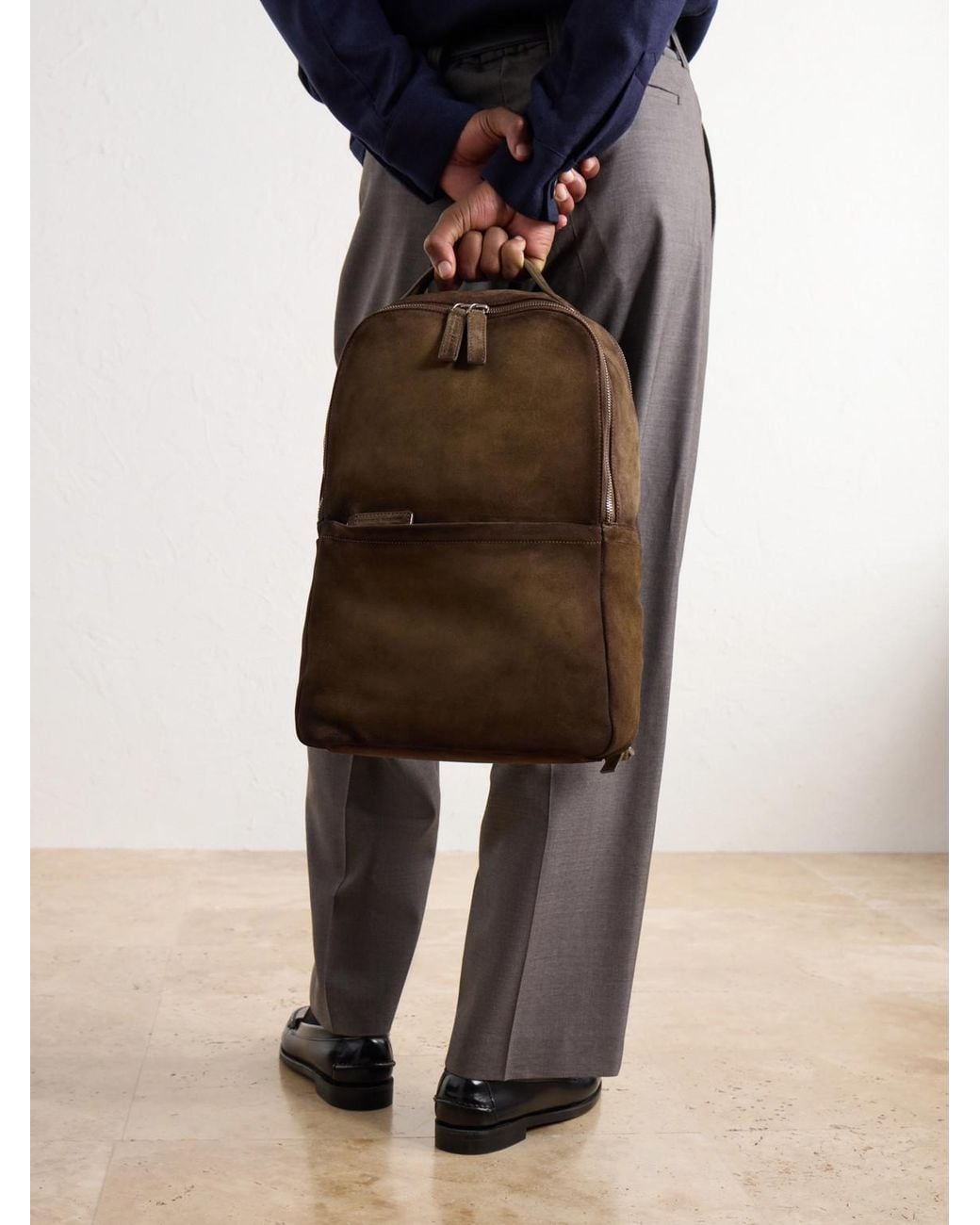 Officine Creative Brown Quentin/023 Suede Backpack for men