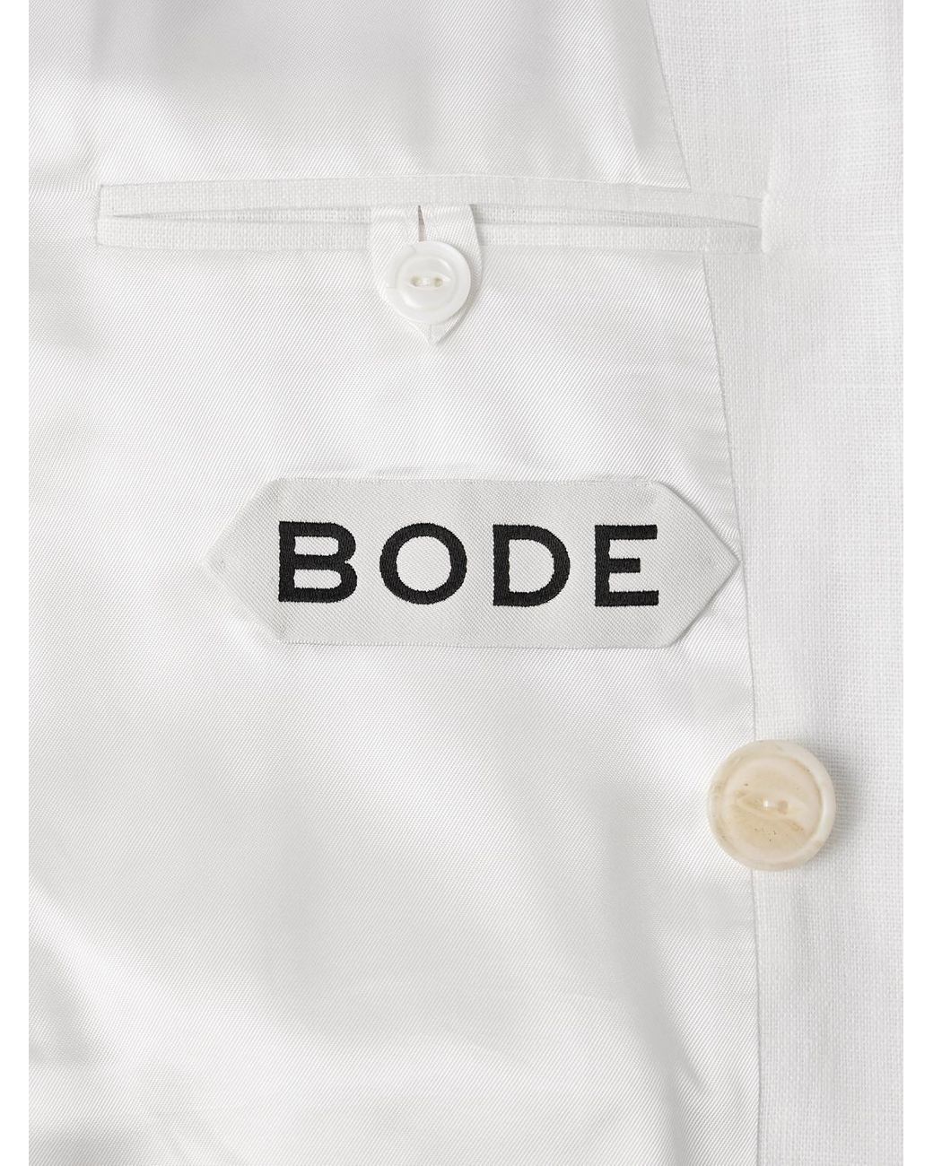 Bode Marsh Double-Breasted Embellished Tulle-Trimmed Linen Suit Jacket in White für Herren