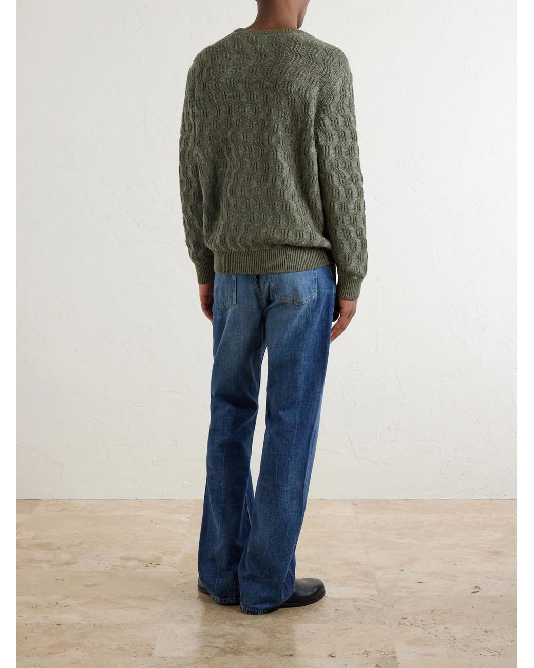 Aimé Leon Dore Green Cable-Knit Cotton-Blend Sweater for men