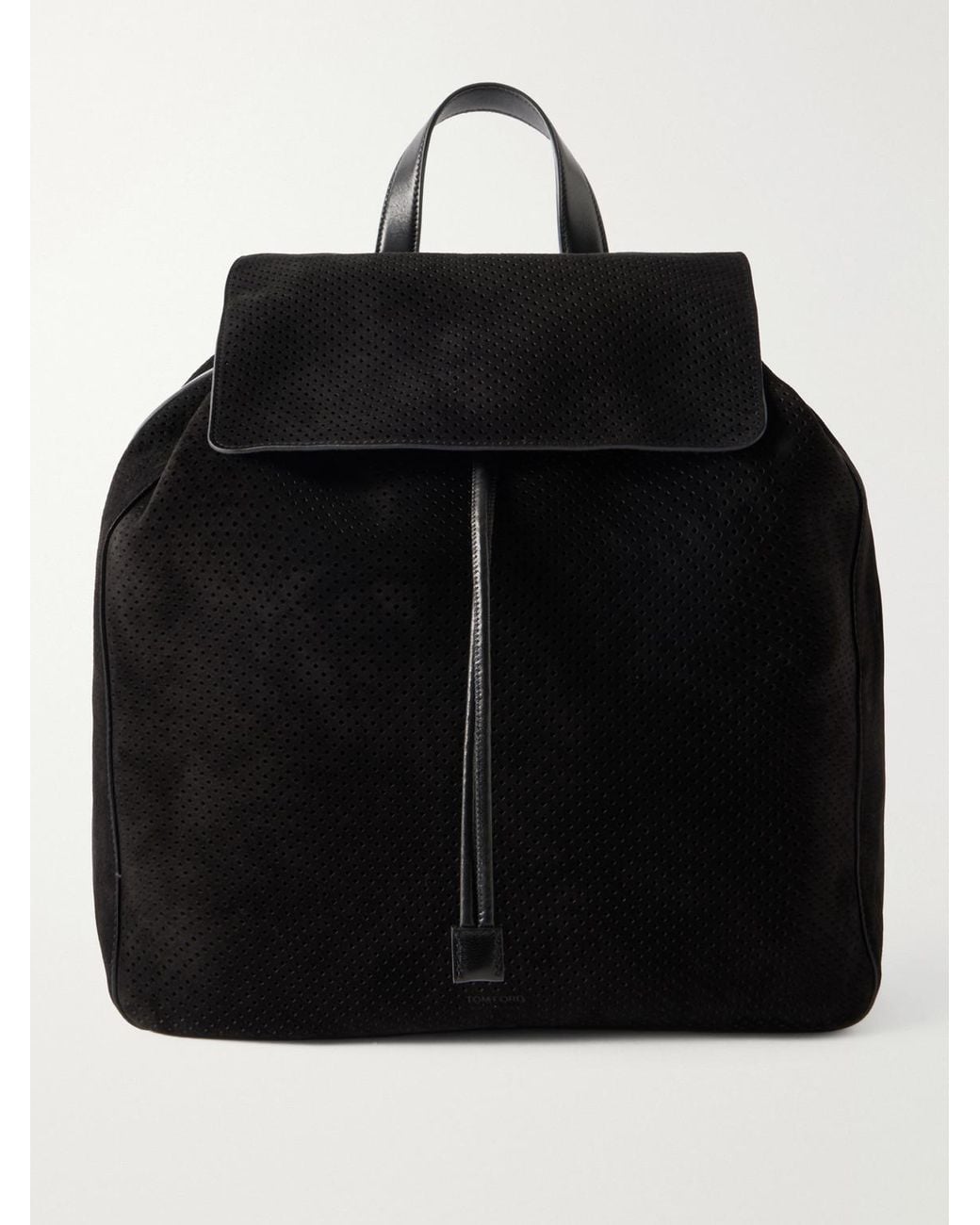 Tom Ford Black T Line Leather-trimmed Perforated Suede Backpack for men