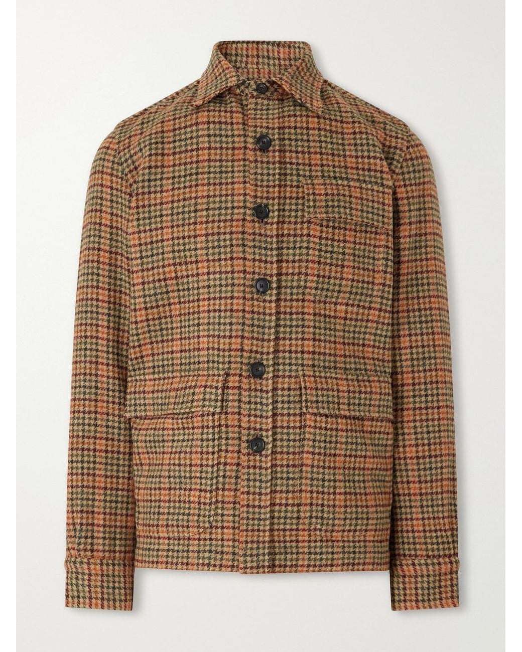 De Petrillo Brown Houndstooth Virgin Wool Overshirt for men