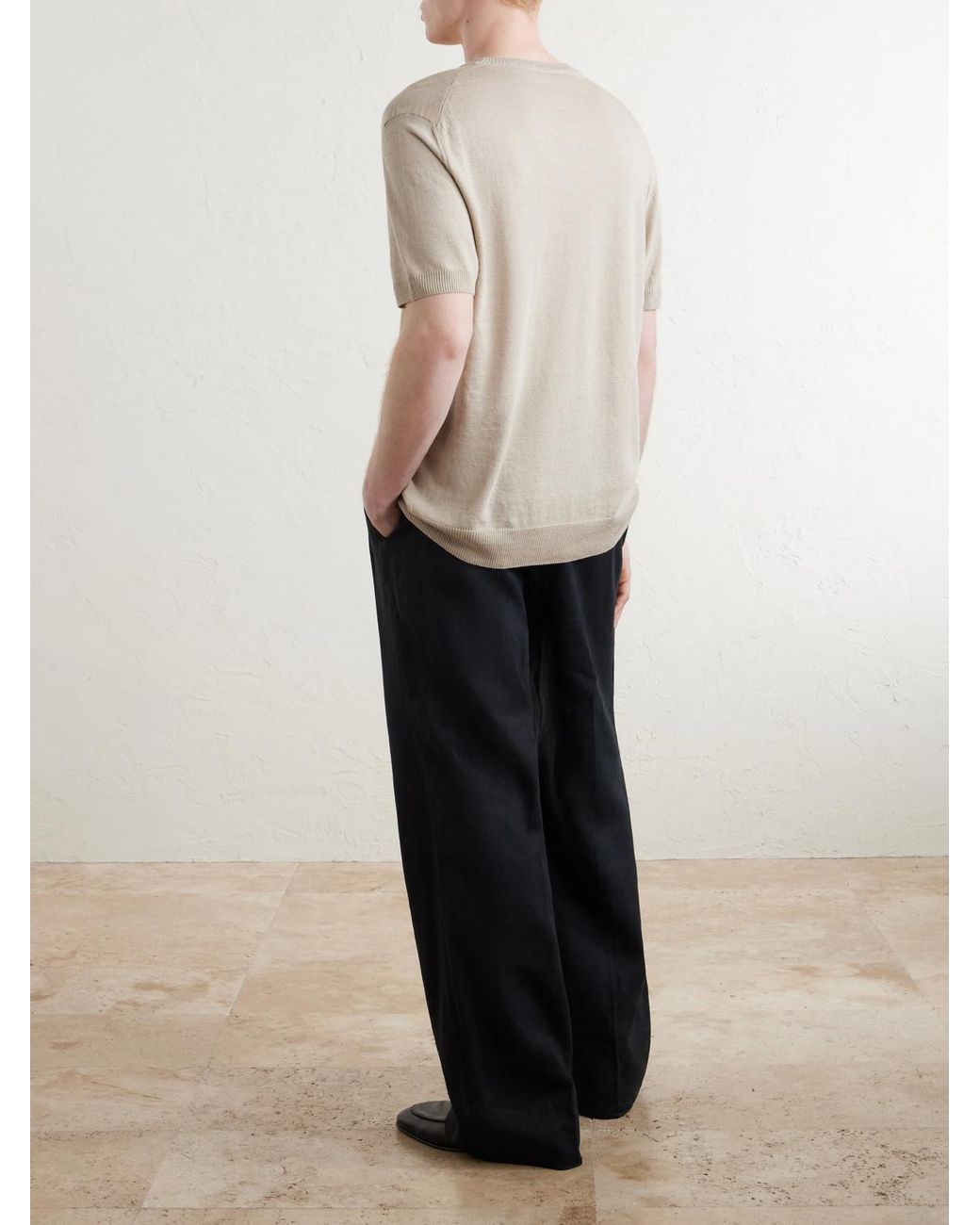 J. Mueser White Knitted Linen And Cotton-Blend T-Shirt for men