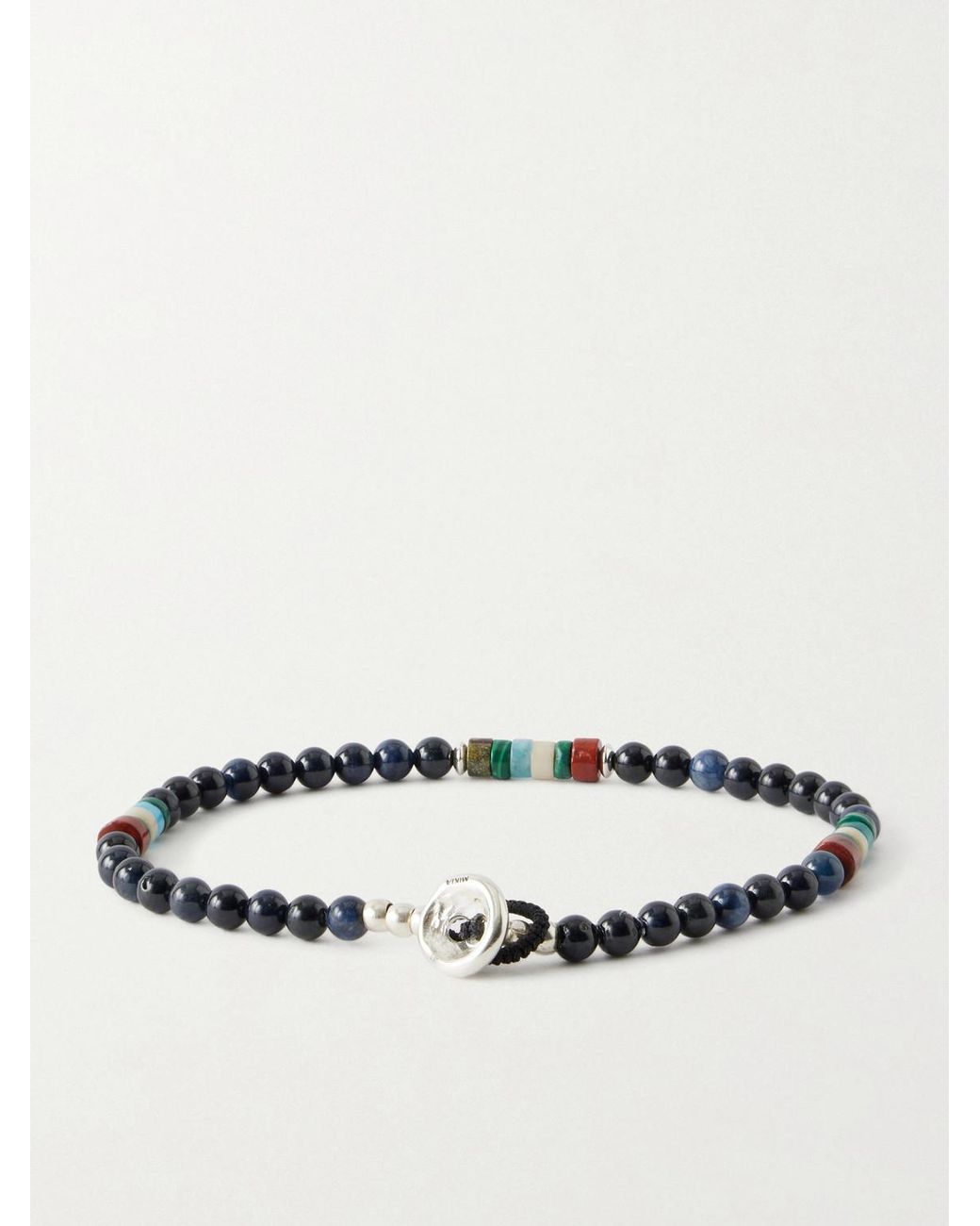 Mikia Blue Sterling Silver Multi-stone Beaded Bracelet for men