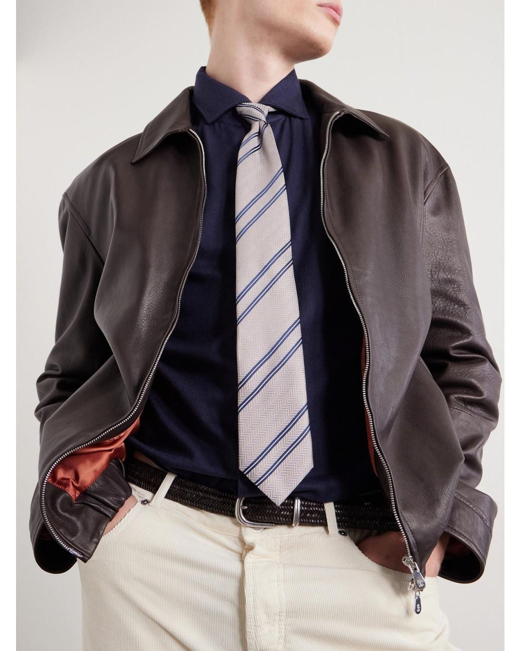Brunello Cucinelli Blue Herringbone Cotton And Lyocell-Blend Shirt for men