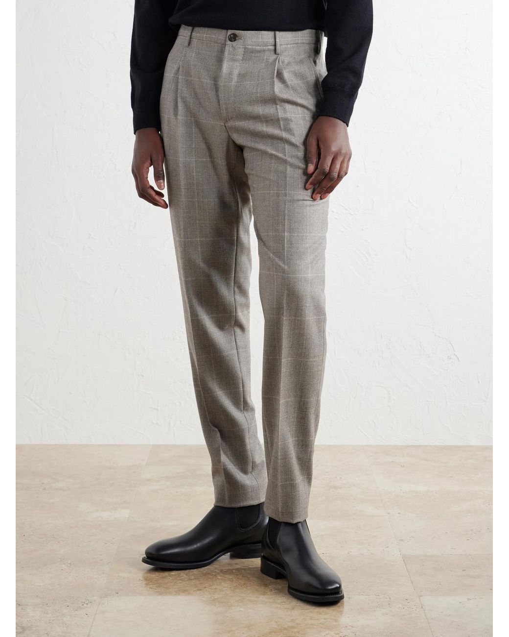 Slowear Gray Incotex Tapered Prince Of Wales Checked Wool And Cashmere-Blend Trousers for men