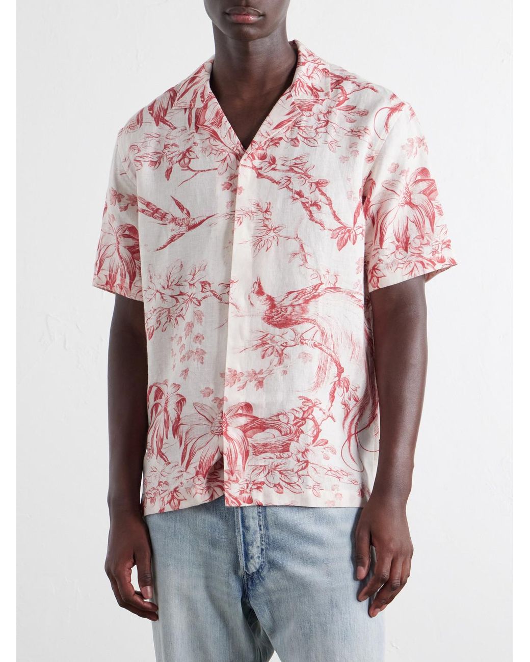 Orlebar Brown Pink Maitan Camp-Collar Printed Linen Shirt for men