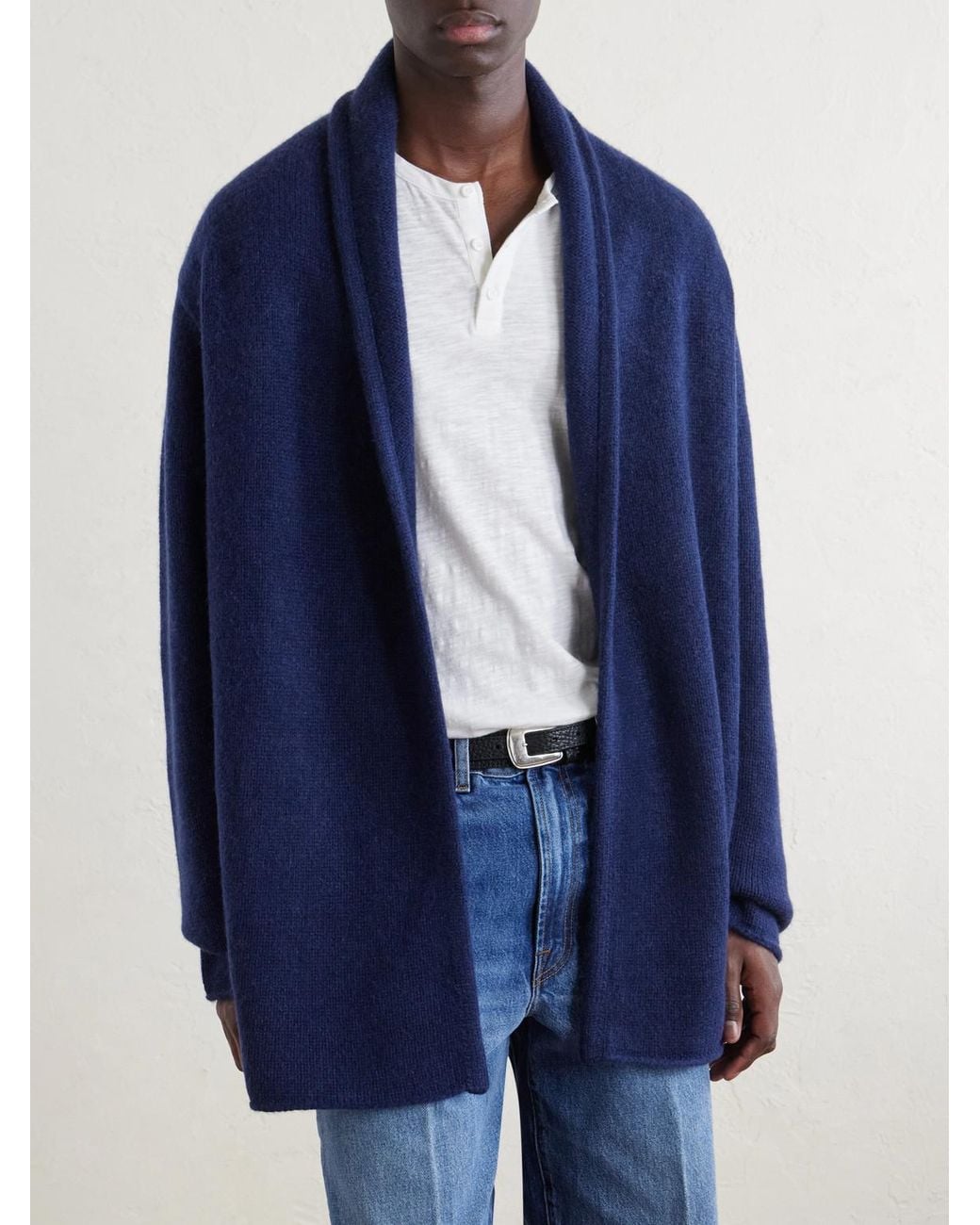 The Elder Statesman Blue Italy Smoking Shawl-Collar Cashmere Cardigan for men