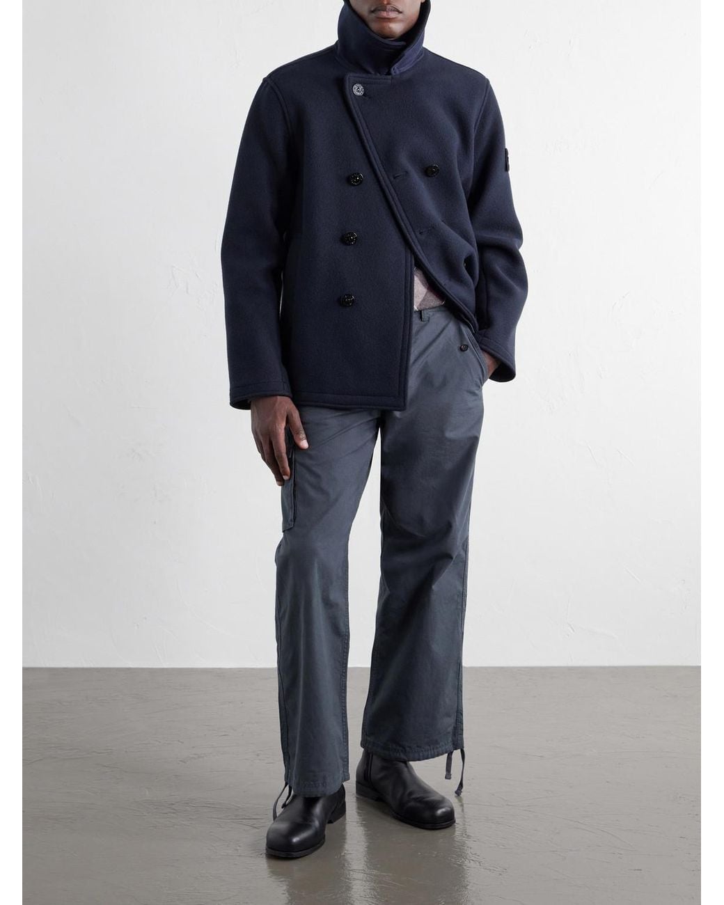 Stone Island Blue Double-Breasted Melton Wool And Cashmere-Blend Twill Coat for men