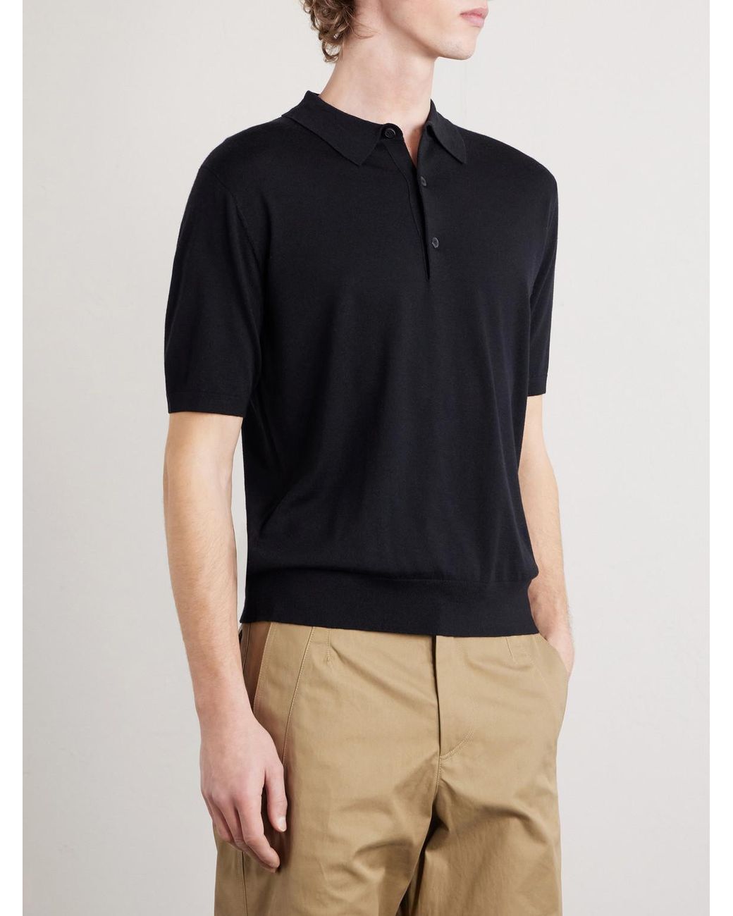 Dries Van Noten Black Merino Wool Polo Shirt for men