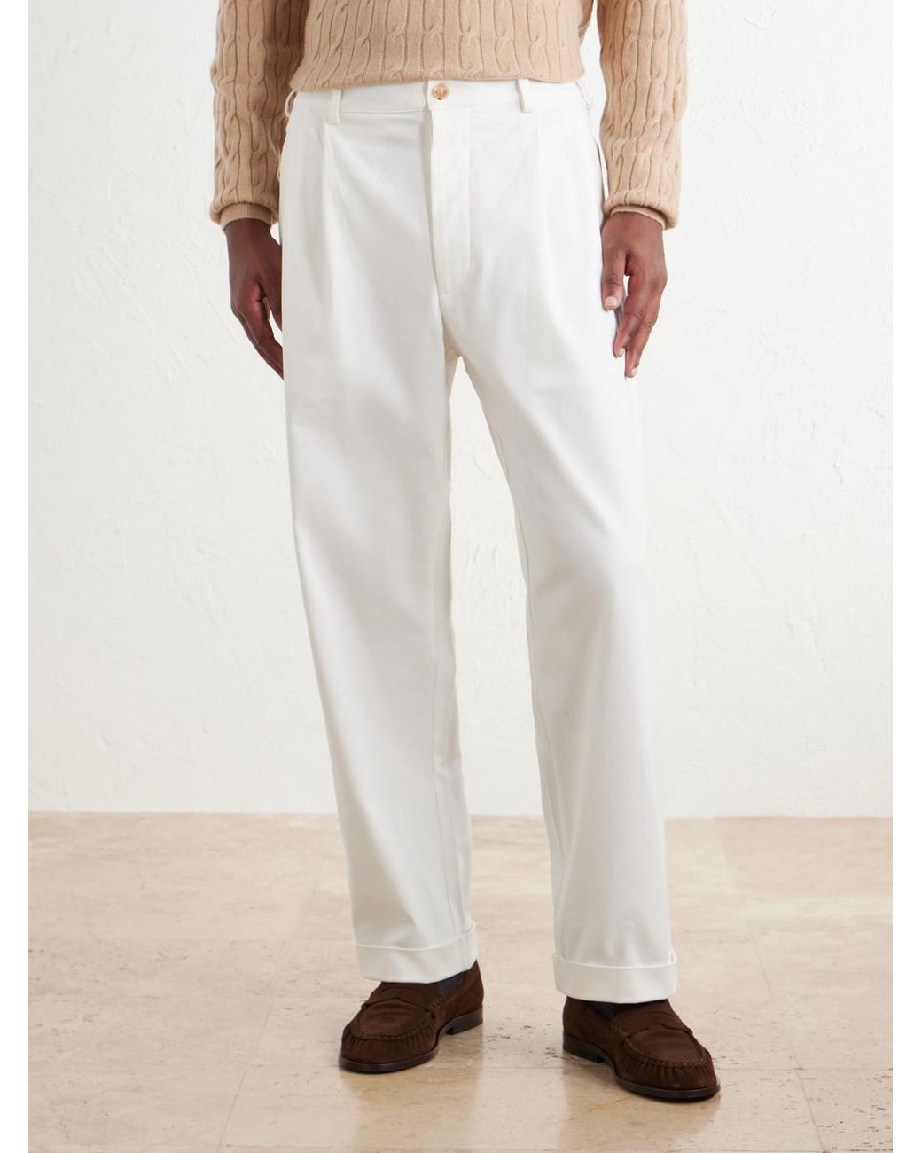 Ghiaia White Marinaio Straight-Leg Pleated Cotton-Twill Trousers for men