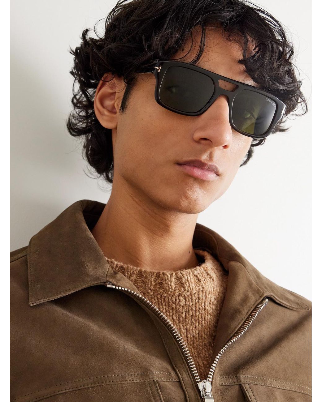 Tom Ford Green Double-Bridge Aviator-Style Acetate Sunglasses for men