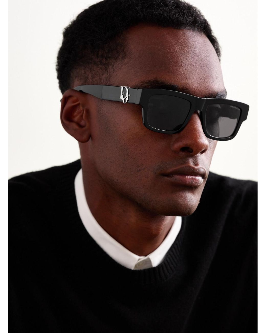 Dior Oblique S3I Rectangular-Frame Acetate Sunglasses di Dior in Black da Uomo