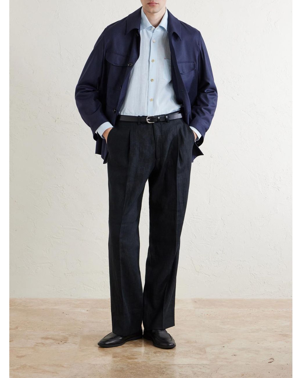 Kiton Blue Linen Shirt for men