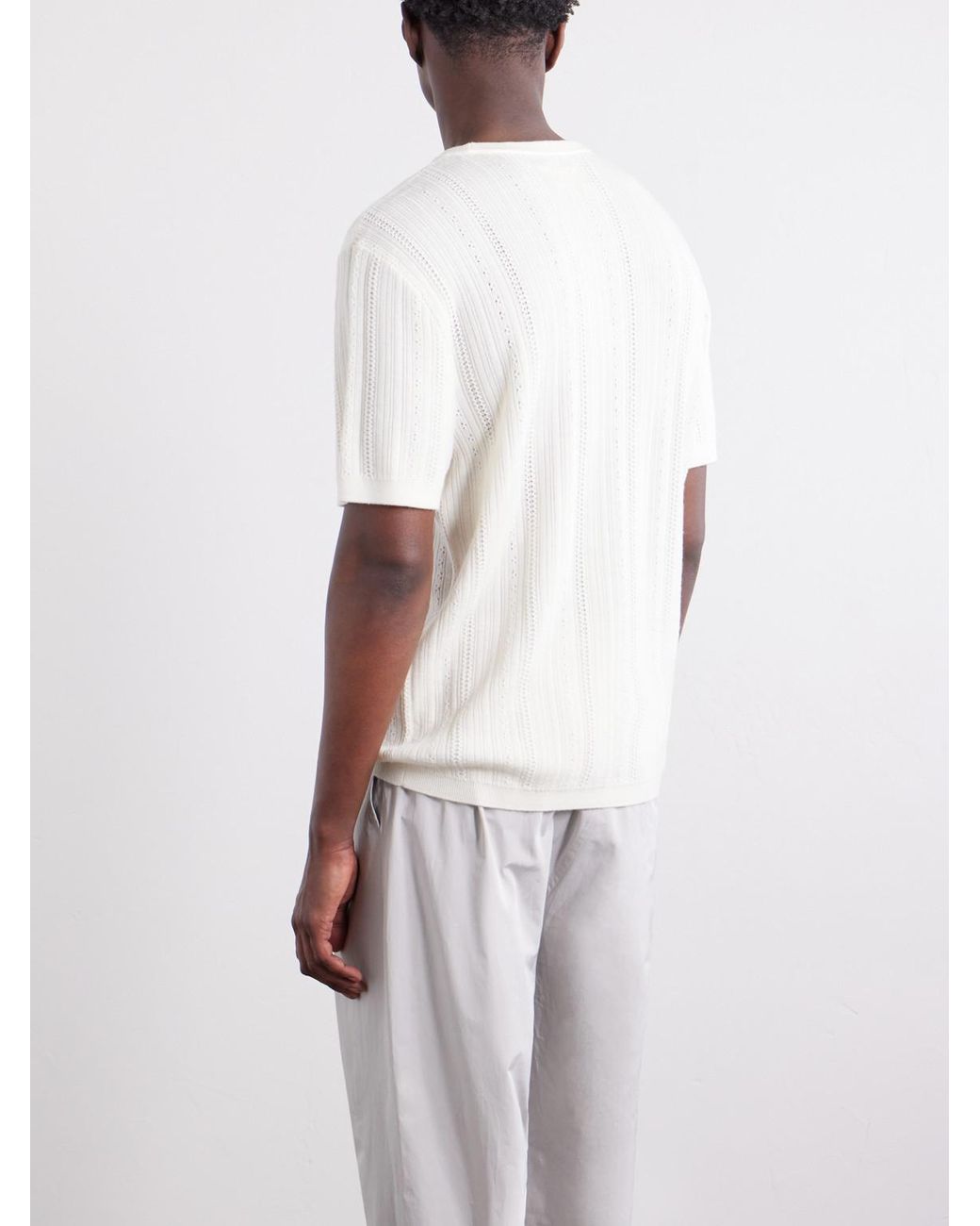 Aimé Leon Dore White Striped Pointelle-Knit Merino Wool T-Shirt for men