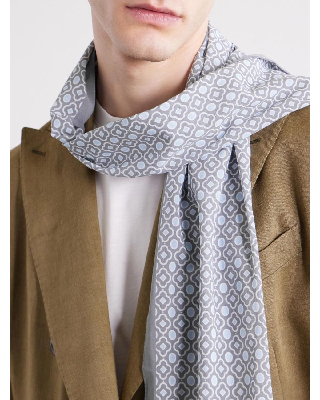 Anderson & Sheppard Gray Printed Cotton-Voile Scarf for men