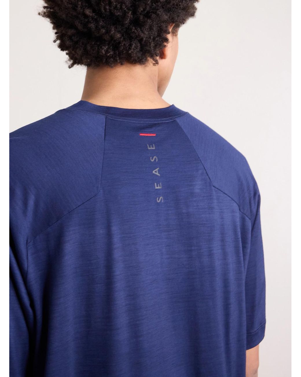 Sease Blue Runner Logo-print Merino Wool T-shirt for men