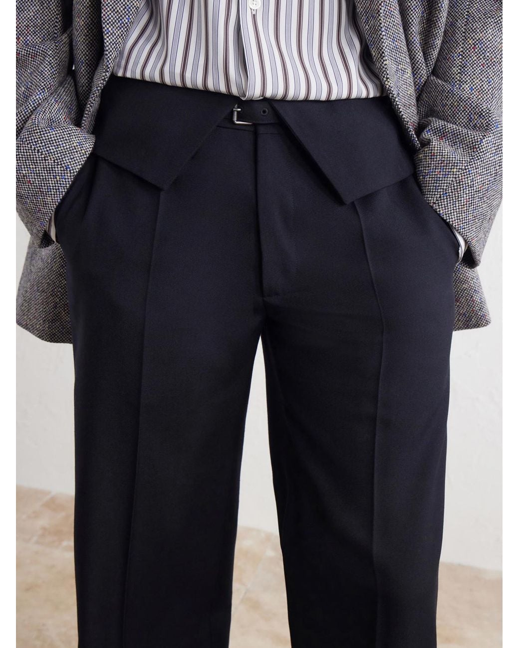 Dries Van Noten Blue Flared Belted Wool-Twill Trousers for men