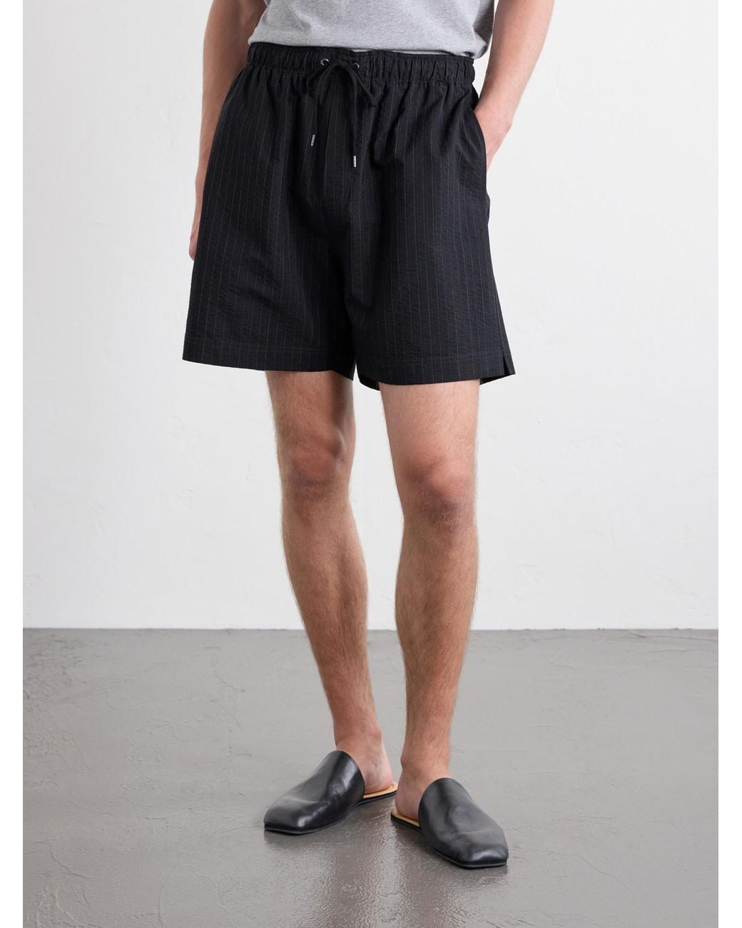 Studio Nicholson Black Starboard Wide-Leg Cotton And Wool-Blend Drawstring Shorts for men