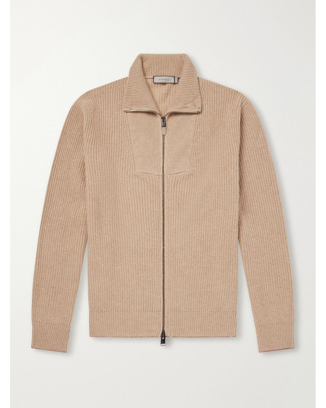Canali Natural Wool And Cashmere-Blend Zip-Up Sweater for men