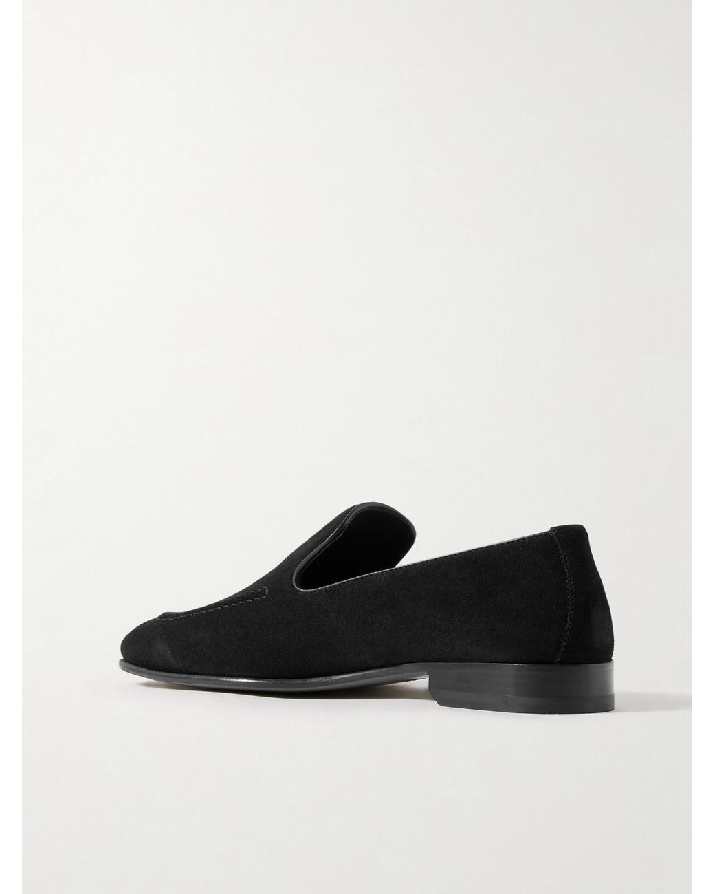 Manolo Blahnik Black Truro Leather-Trimmed Suede Loafers for men