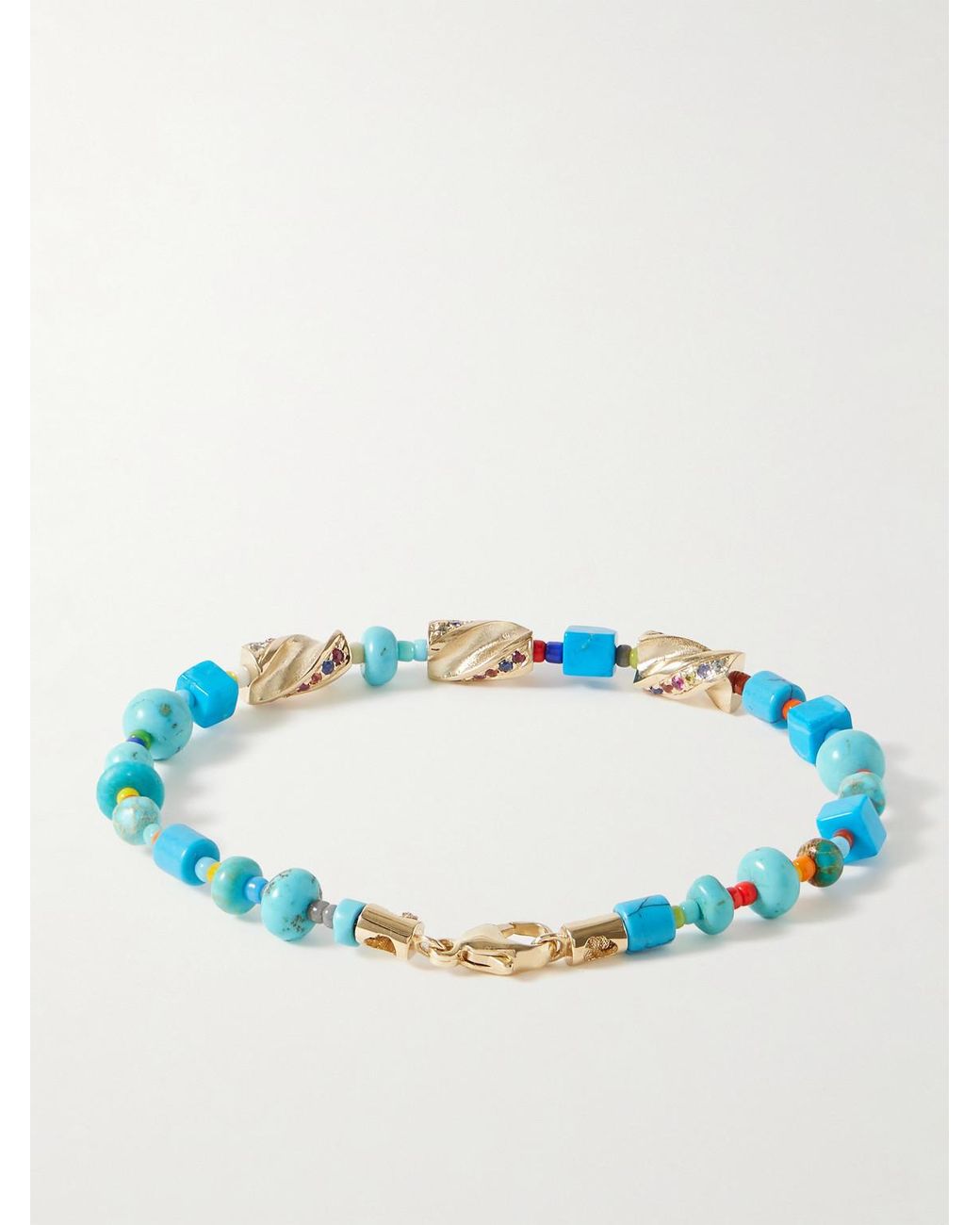Luis Morais Blue Drill Bit 14-Karat Multi-Stone Beaded Bracelet for men