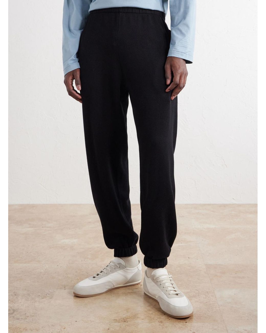 Ghiaia Black Tapered Ribbed Cotton Sweatpants for men