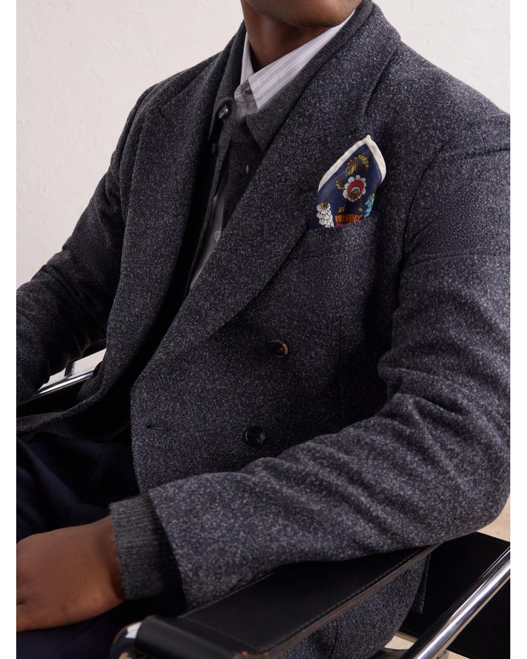 Paul Smith Black Double-Breasted Wool-Blend Bouclé Blazer for men