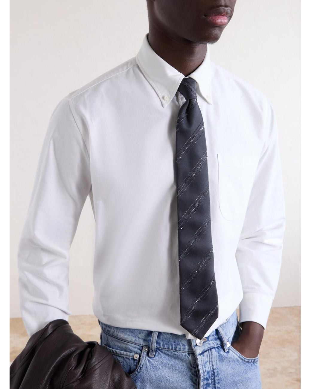 Brunello Cucinelli White 8Cm Silk And Cotton-Blend Tie for men