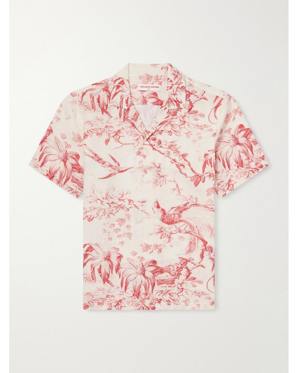 Orlebar Brown Pink Maitan Camp-Collar Printed Linen Shirt for men