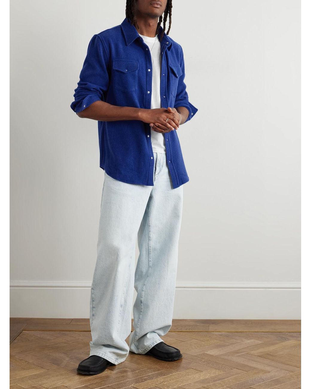 God's True Cashmere Blue Cashmere Shirt for men