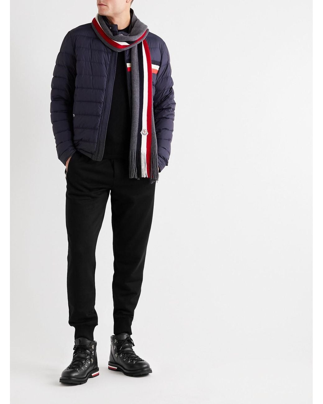 Moncler Black Striped Full-Grain Leather Boots for men