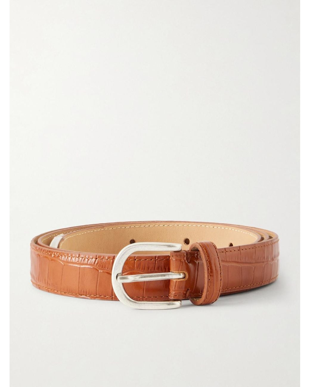 mfpen Brown Occasion 2Cm Croc-Effect Leather Belt for men