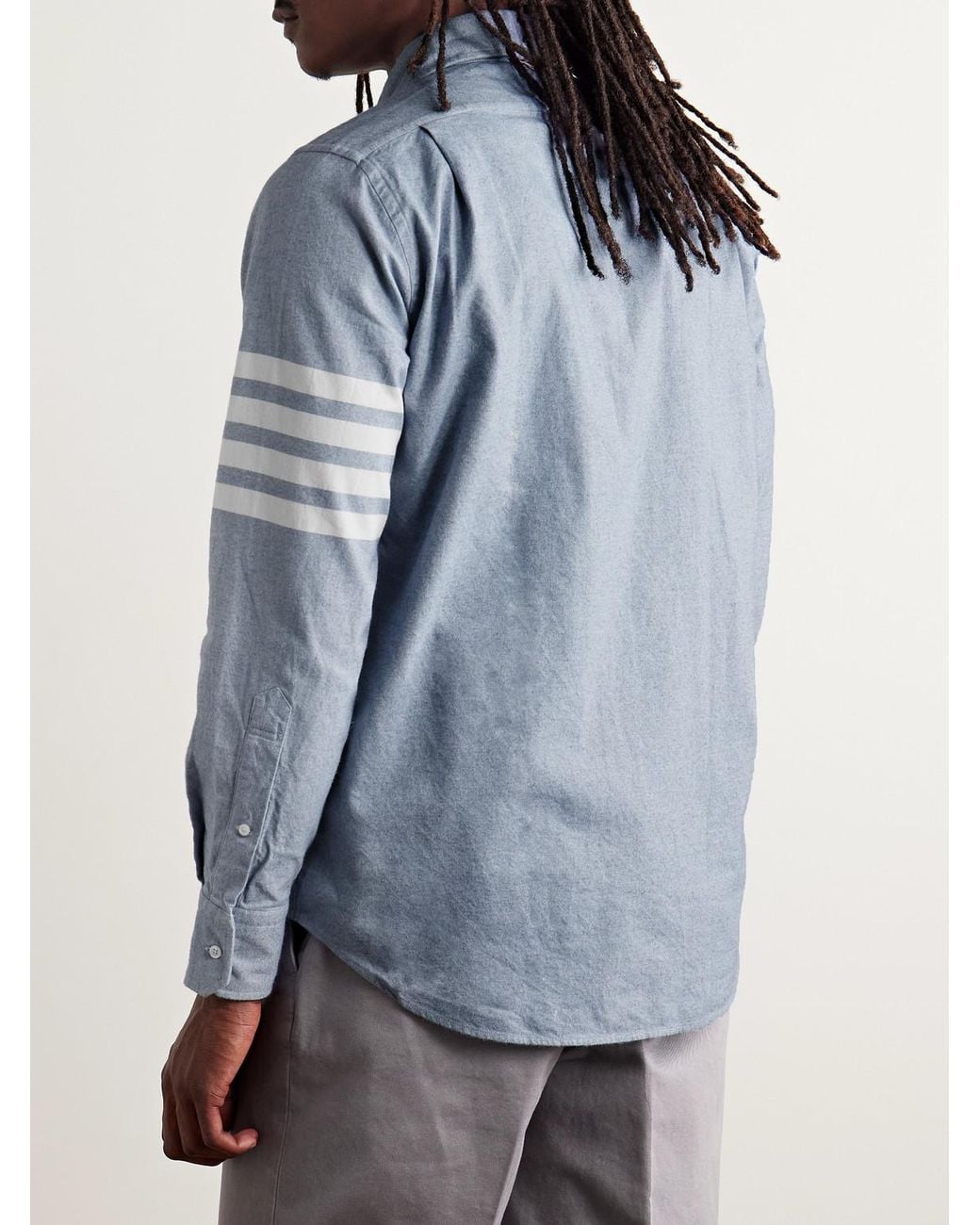 Thom Browne Blue Button-down Collar Striped Cotton-flannel Shirt for men