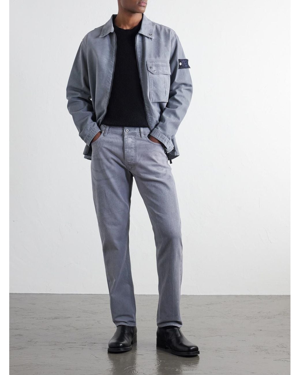 Stone Island Blue Denim Straight-Leg Corroded Bull Denim-Tc Jeans for men