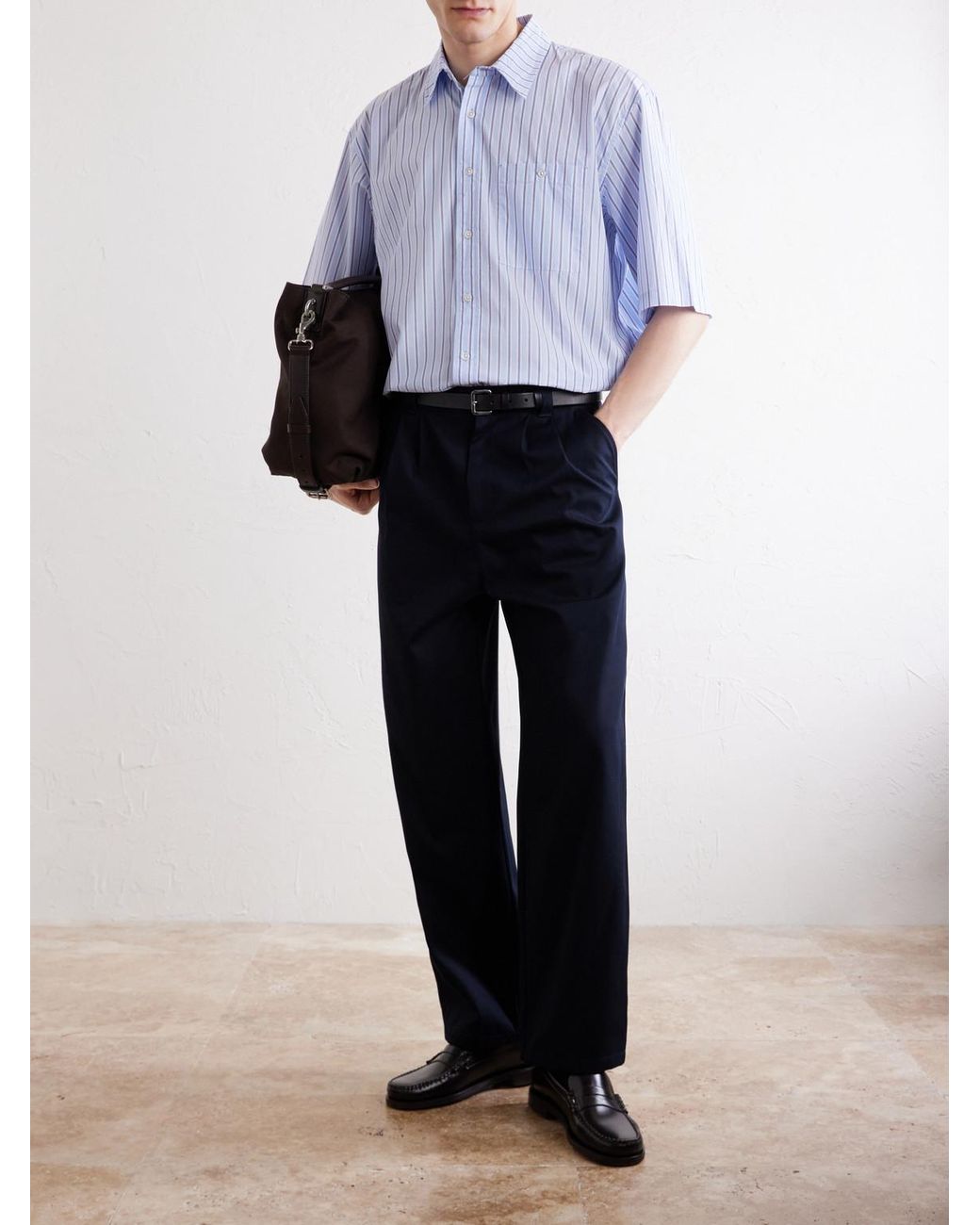 A.P.C. Blue Ricky Straight-Leg Pleated Organic Cotton Trousers for men