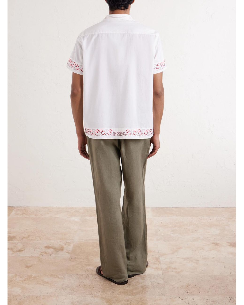Bode White Cherry Lane Camp-collar Embroidered Cotton-poplin Shirt for men