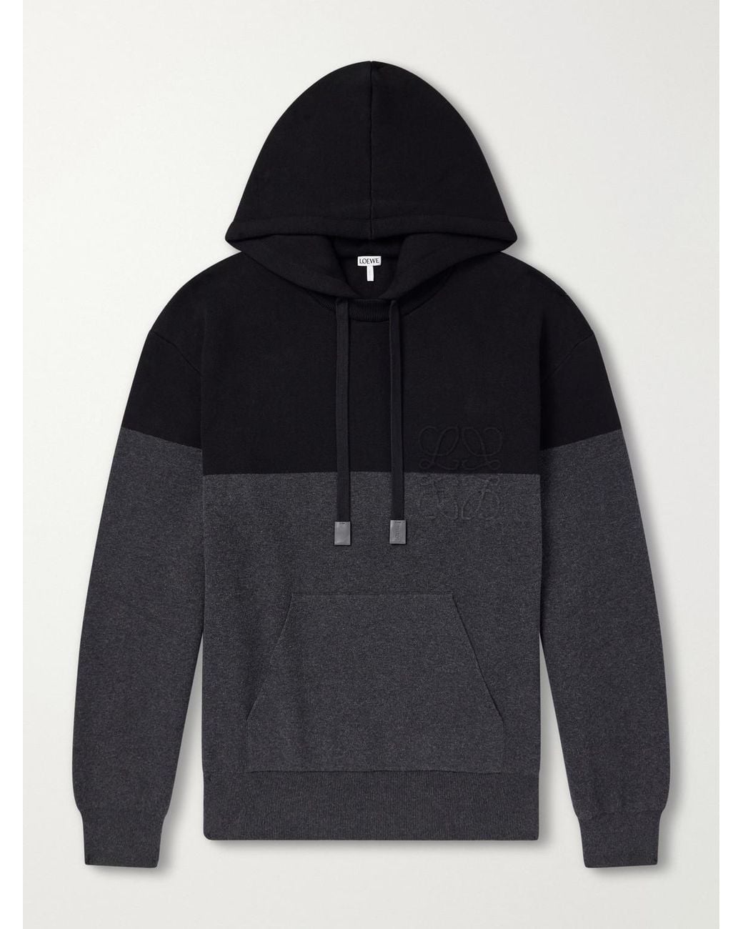 Loewe Blue Anagram-Embossed Leather-Trimmed Cotton-Jersey Hoodie for men