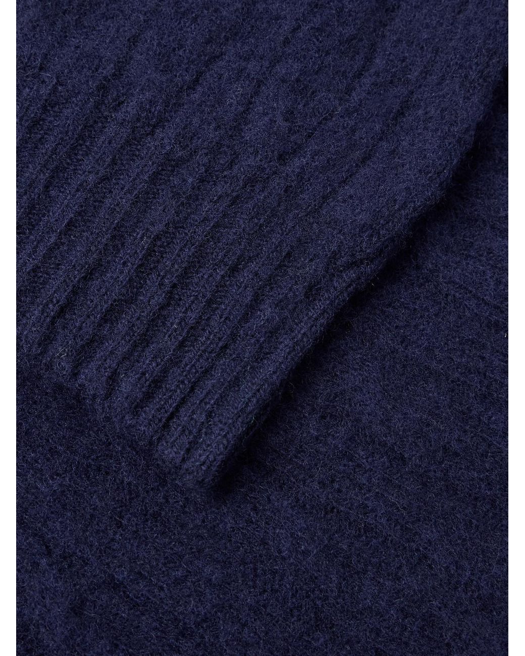 Drake's Blue Cable-Knit Brushed Shetland Wool Sweater for men