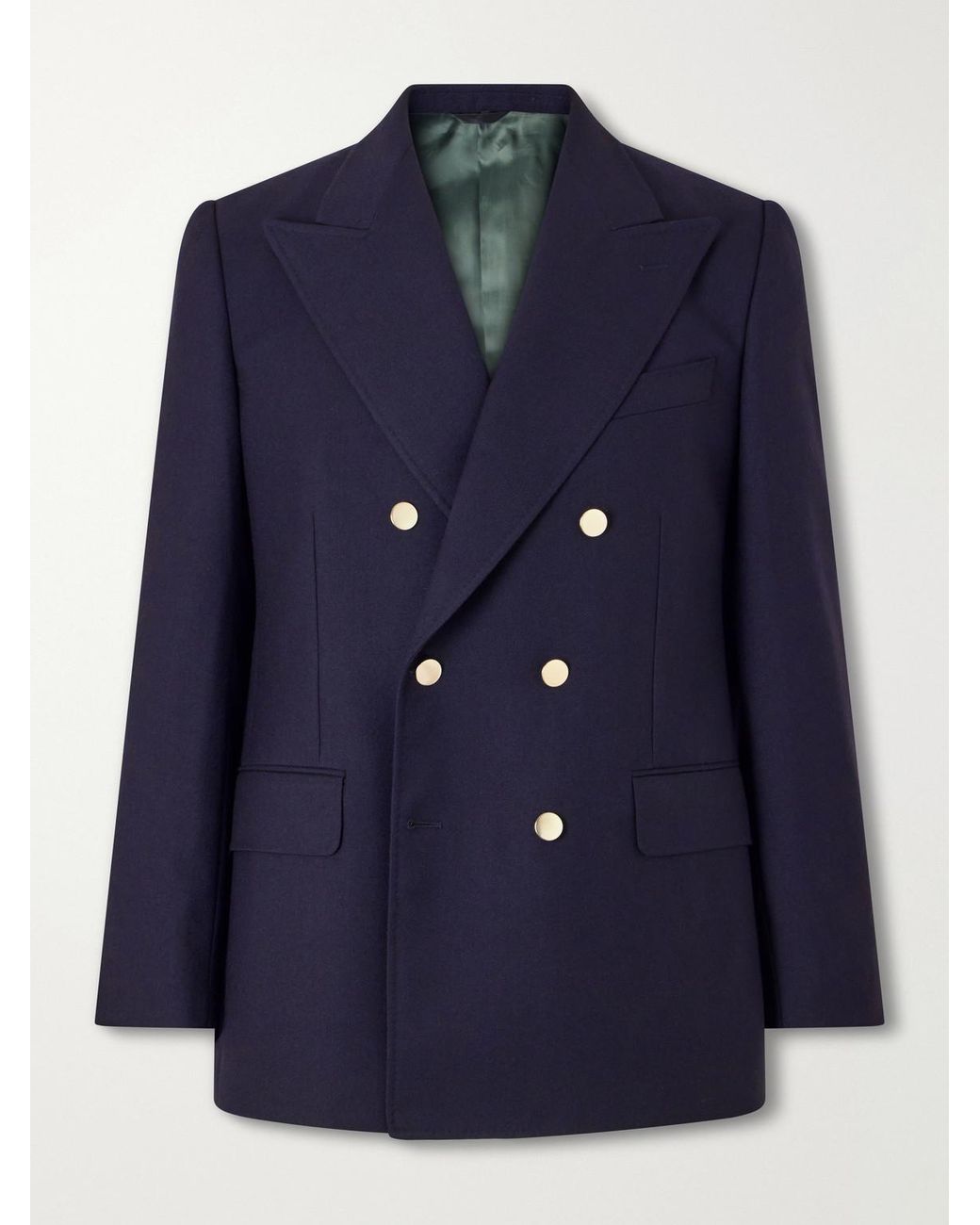 Husbands Blue Double-Breasted Wool-Twill Blazer for men