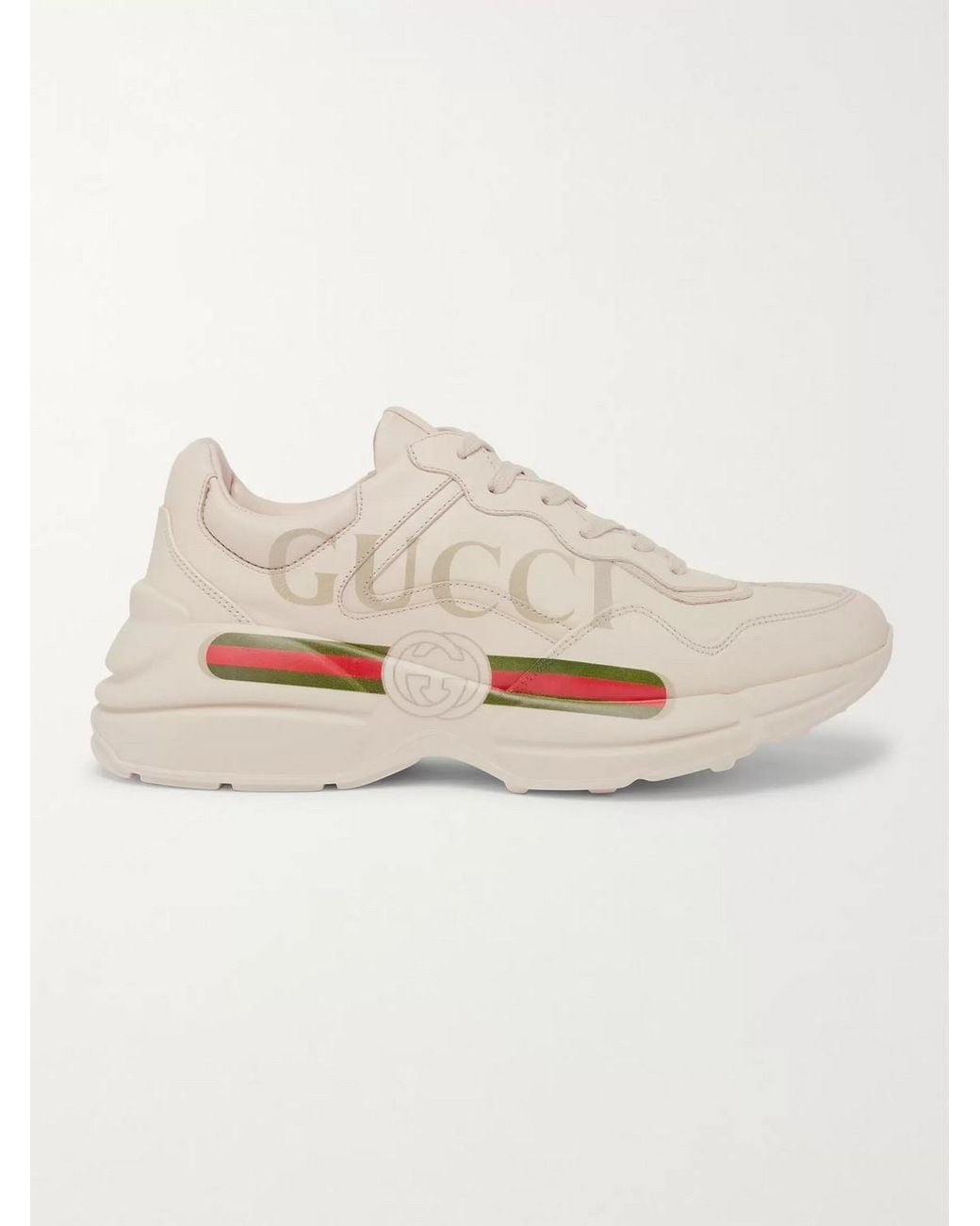 Gucci Natural Rhyton Logo-Print Leather Sneakers for men