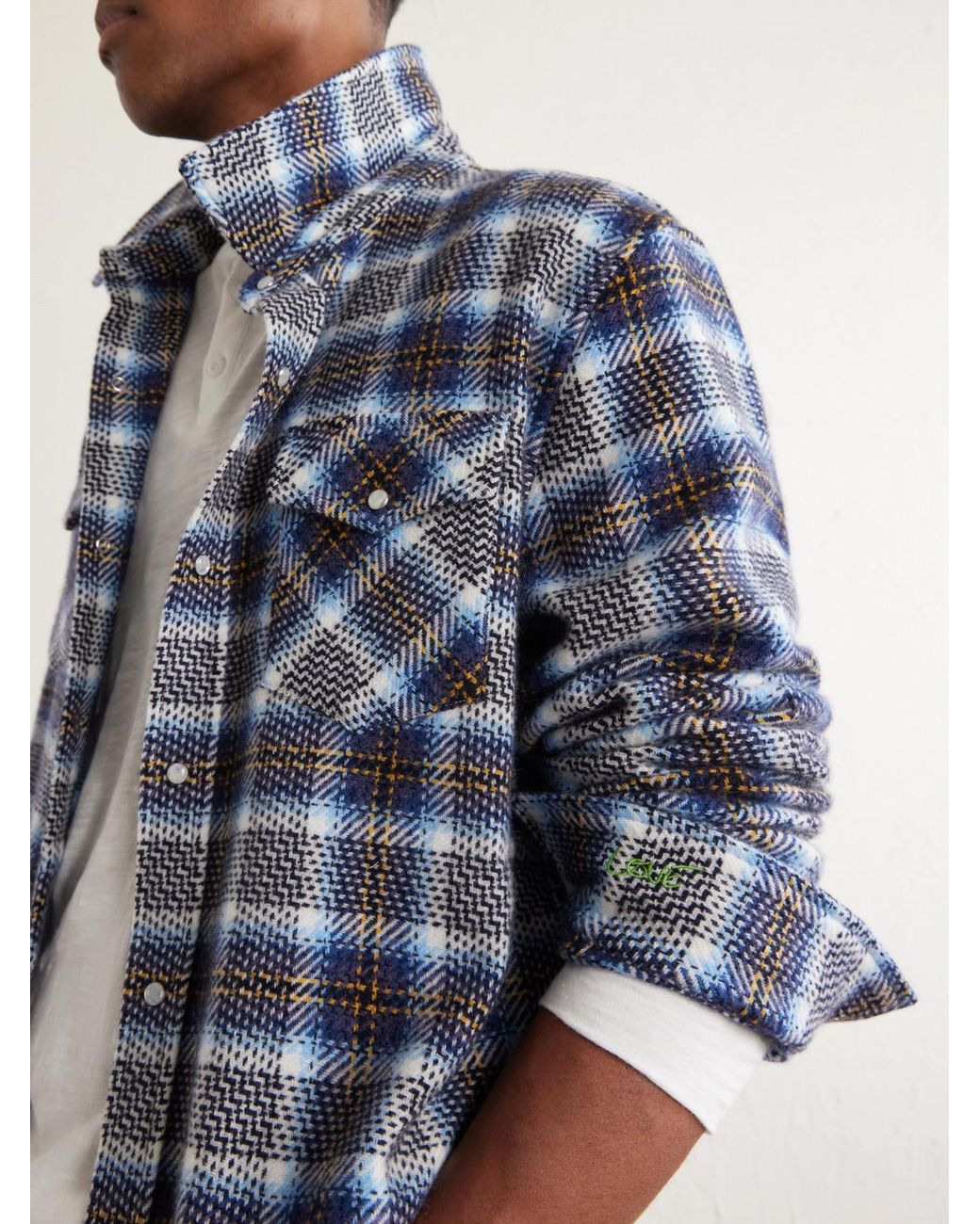 God's True Cashmere Blue Lightning Checked Cashmere Shirt for men