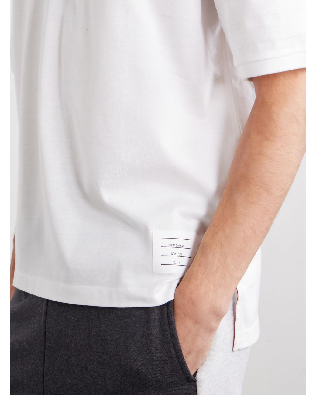 Thom Browne White Logo-appliquéd Striped Cotton-jersey T-shirt for men