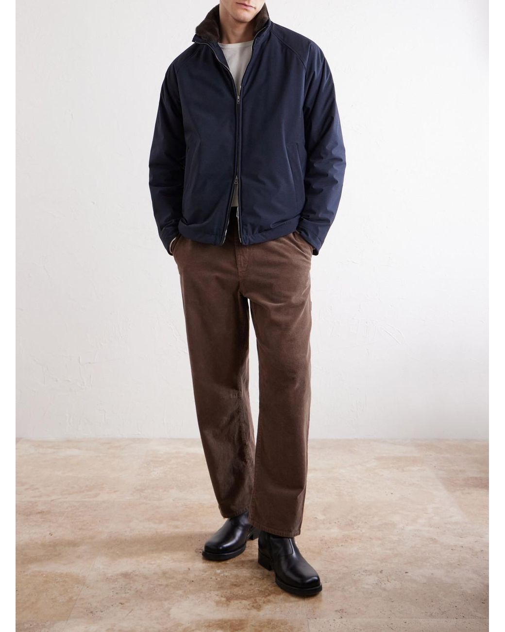 Herno Blue Faux Fur Trimmed Bomber Jacket for men