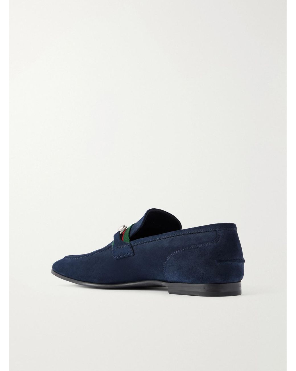 Gucci Blue Como Horsebit-embellished Web-trimmed Suede Loafers for men