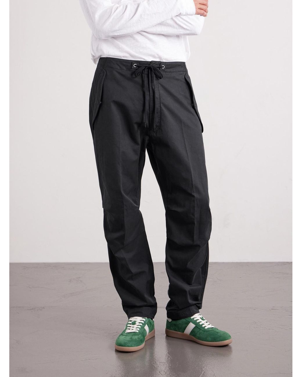 Tom Ford Black Straight-Leg Cotton-Twill Drawstring Trousers for men