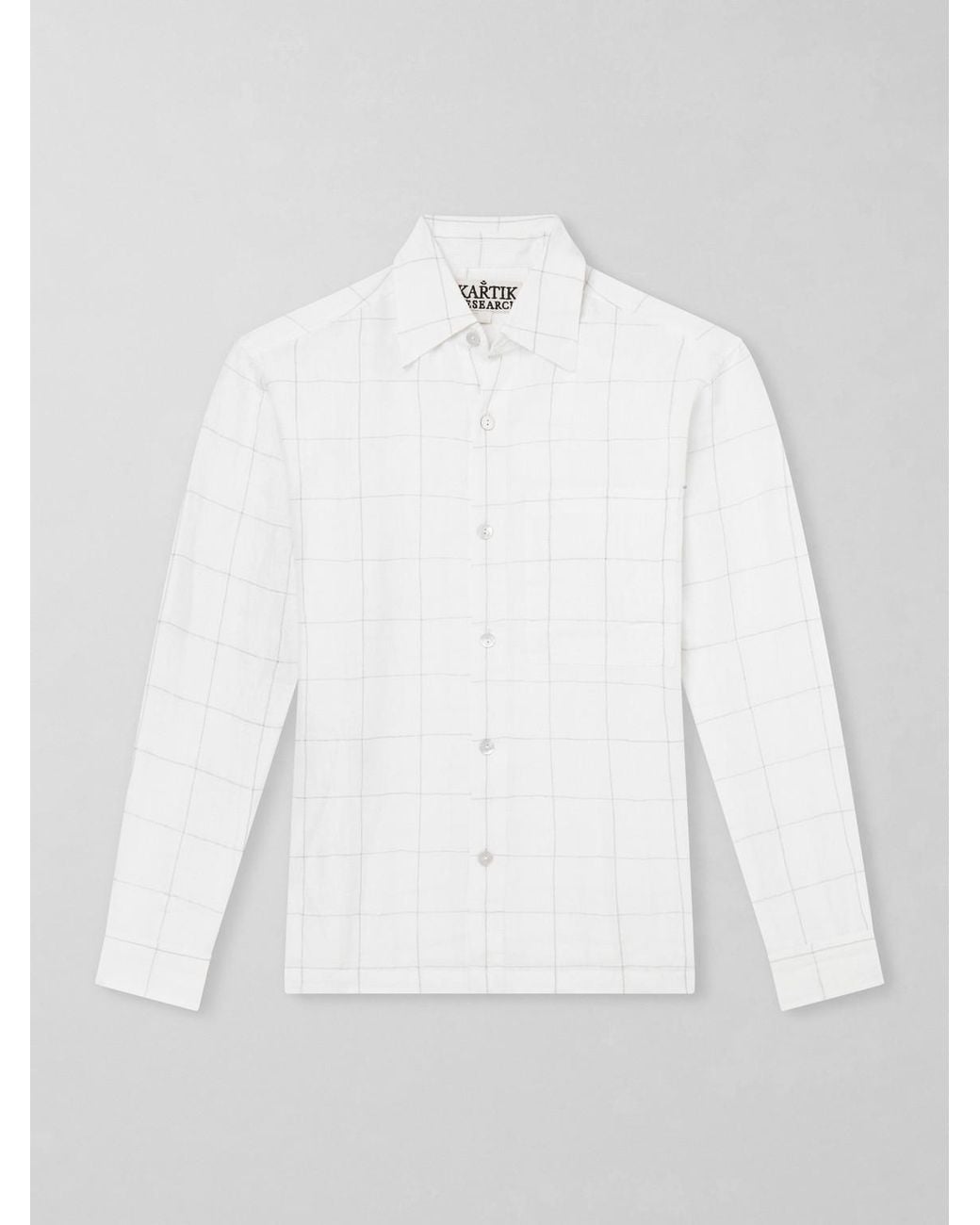 Kartik Research White Pataudi Checked Linen Shirt for men