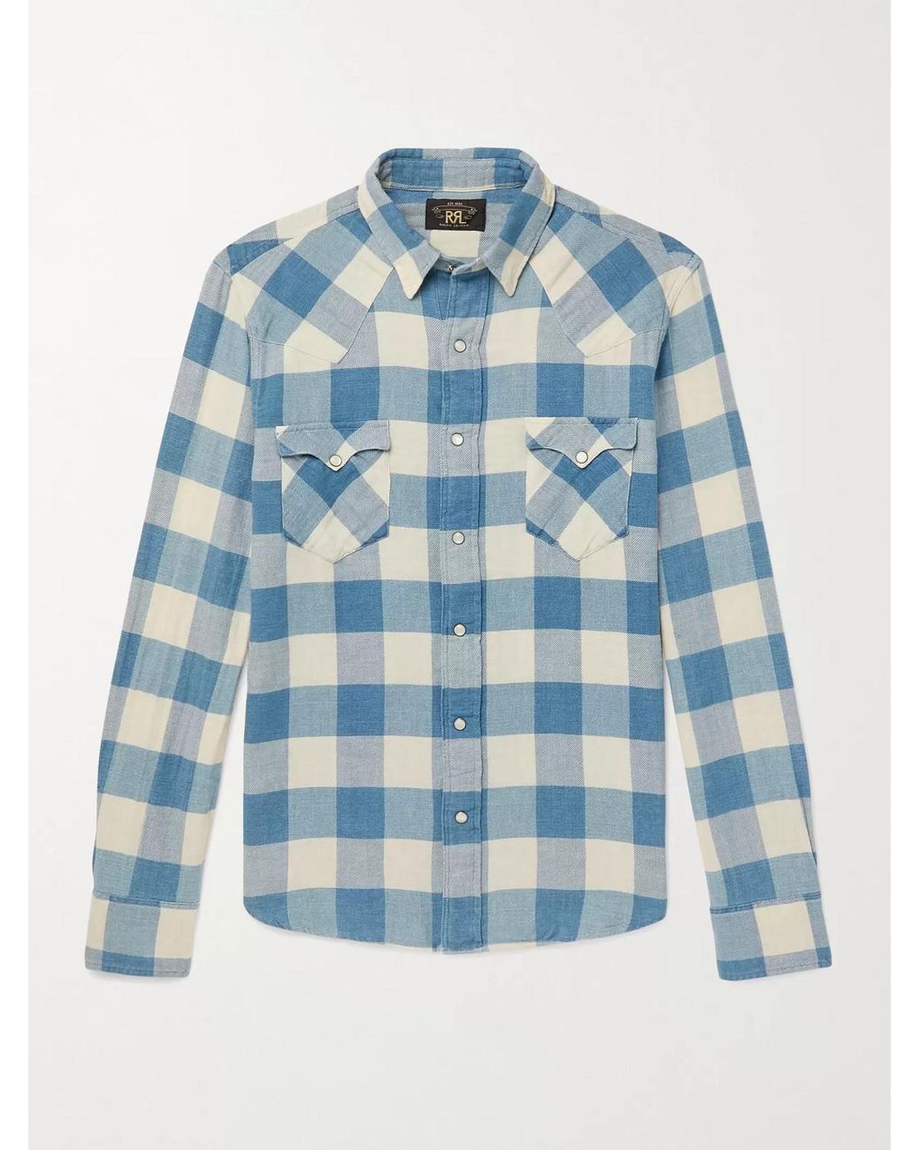 RRL Blue Buffalo-checked Cotton And Linen-blend Flannel Shirt for men