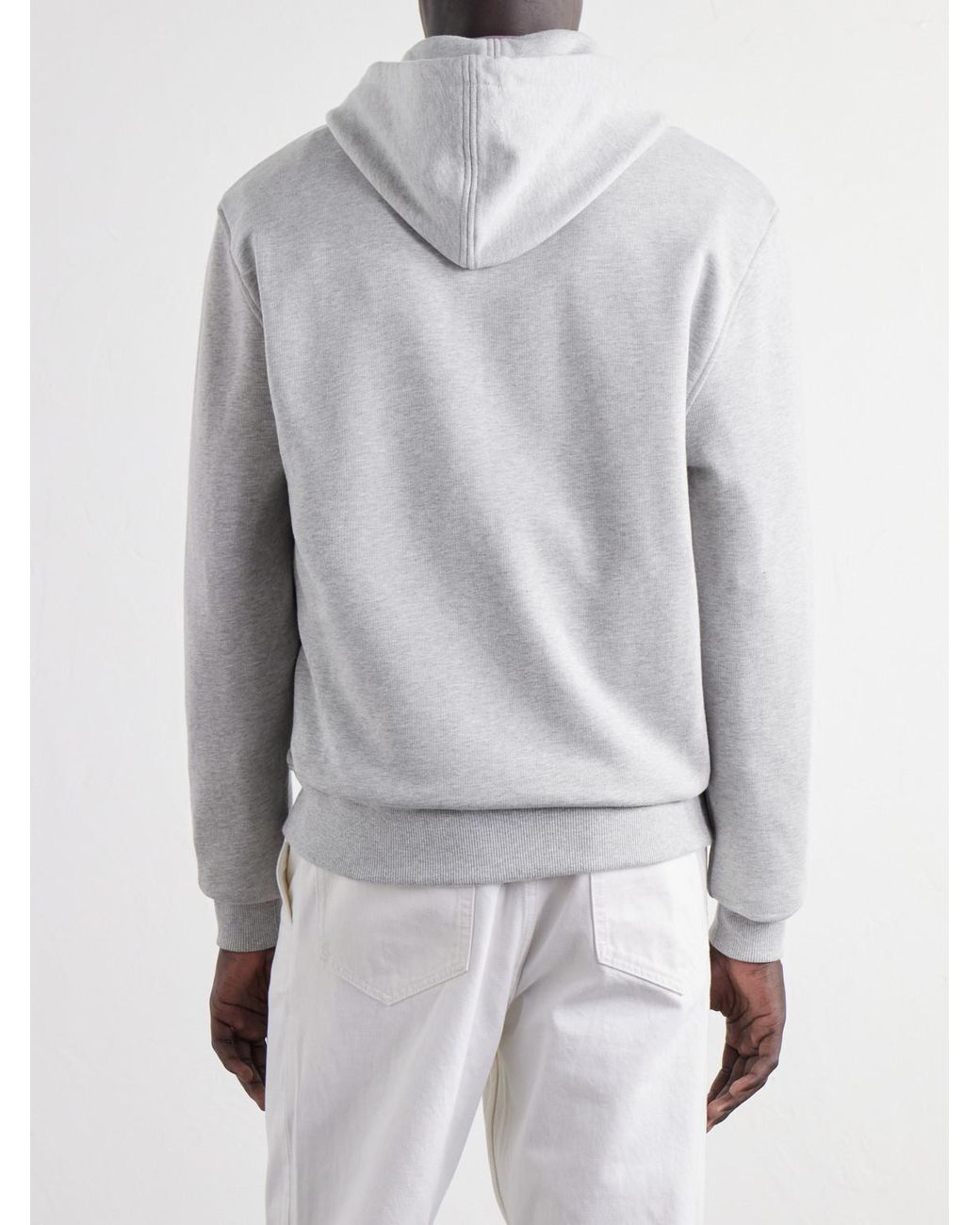 AMI Gray Logo-Embroidered Cotton-Jersey Zip-Up Hoodie for men
