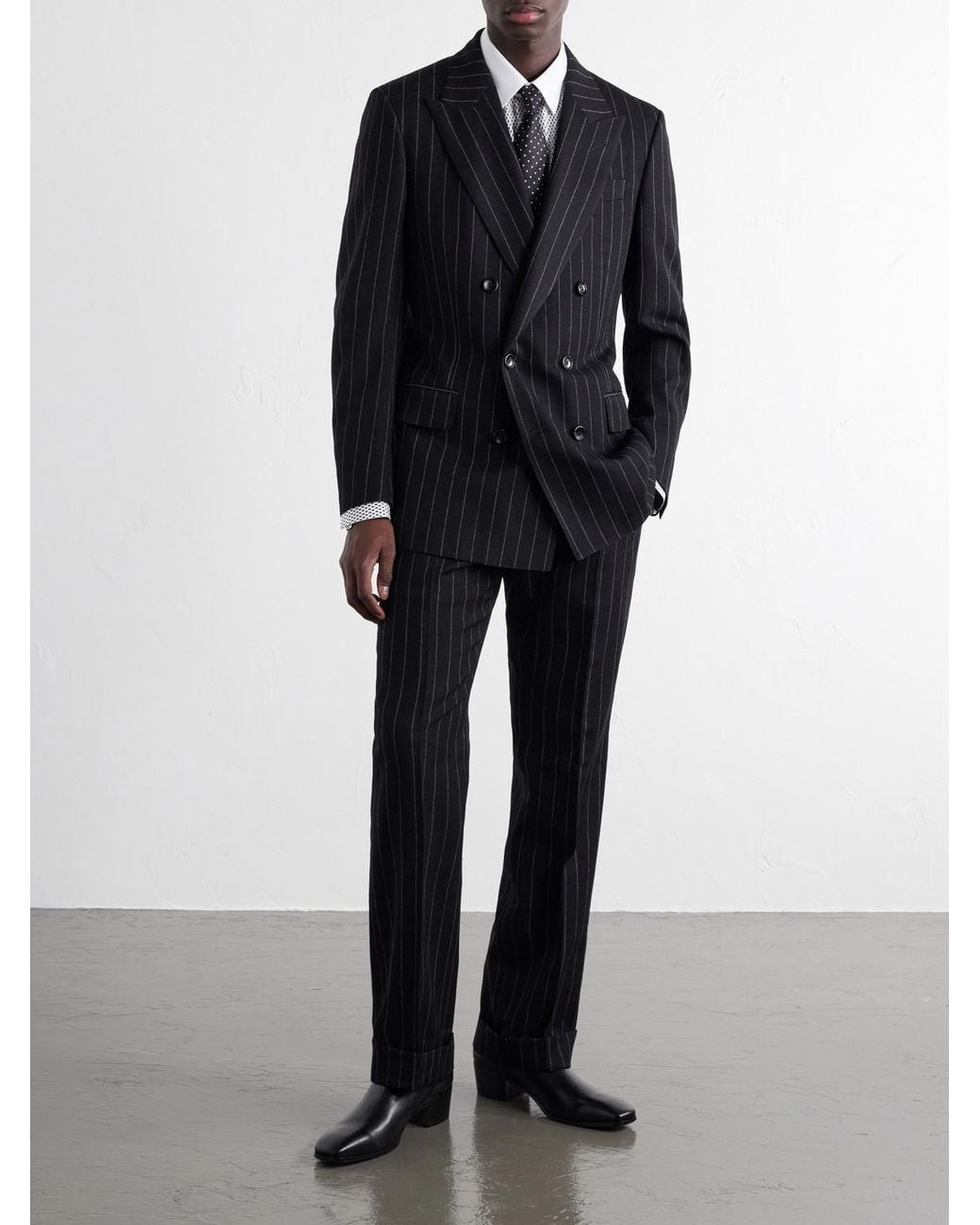 Tom Ford Black Double-Breasted Pinstriped Wool-Twill Suit Jacket for men