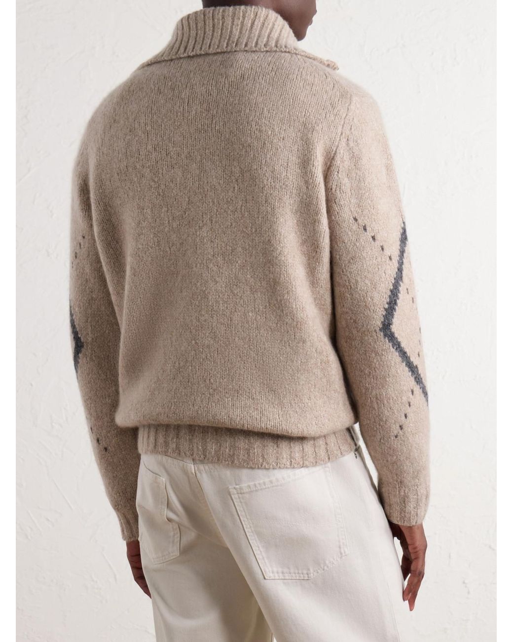 Brunello Cucinelli Natural Fair Isle Cashmere And Silk-Blend Half-Zip Sweater for men